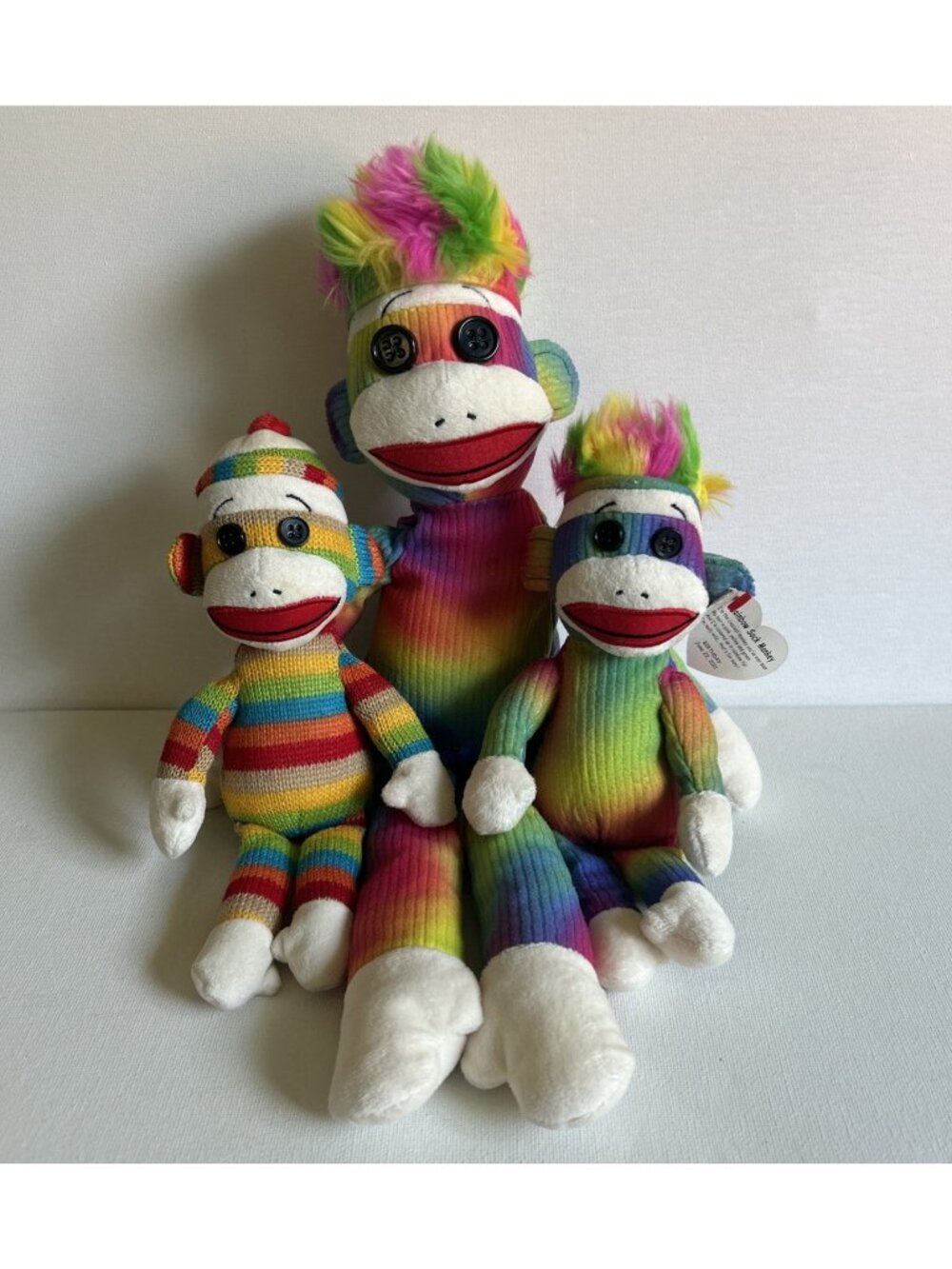 The SOCK MONKEYS Ty Beanie Baby Buddies 17" & (2) 9" Striped RAINBOW & SOCKS